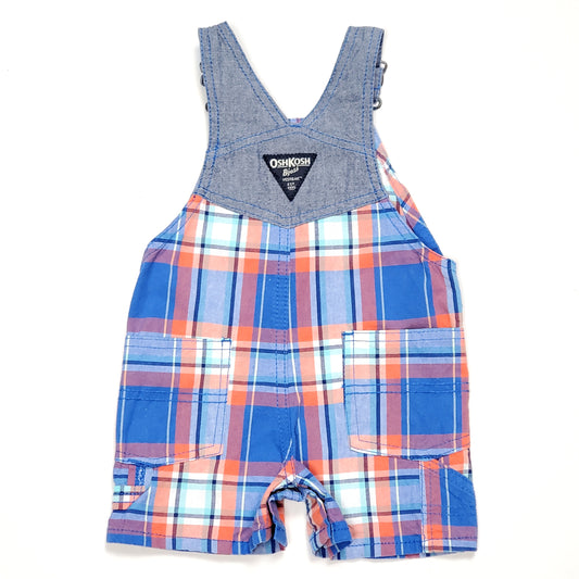Oshkosh Blue Plaid Boys Overall Shorts 9M Used View 2