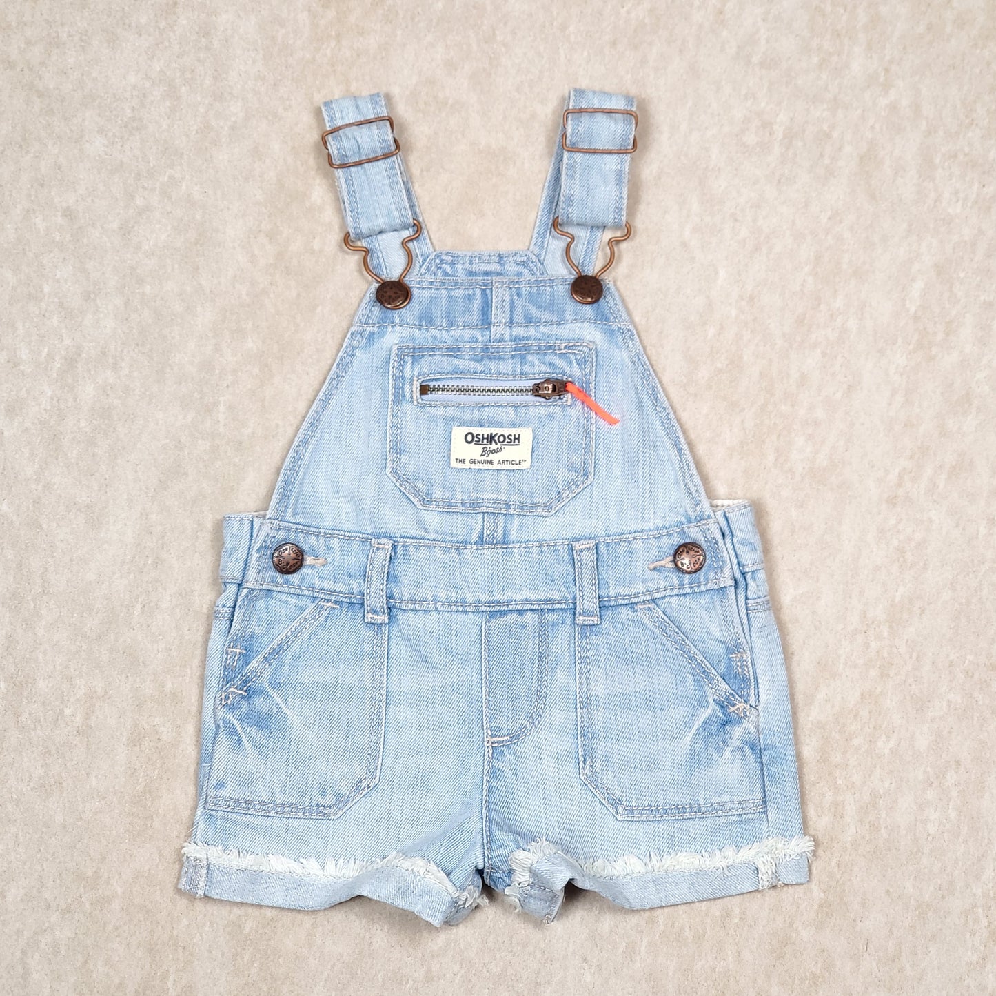 Oshkosh Girls Light Wash Denim Overall Shorts 9M Used View 1