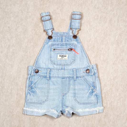 Oshkosh Girls Light Wash Denim Overall Shorts 9M Used View 1