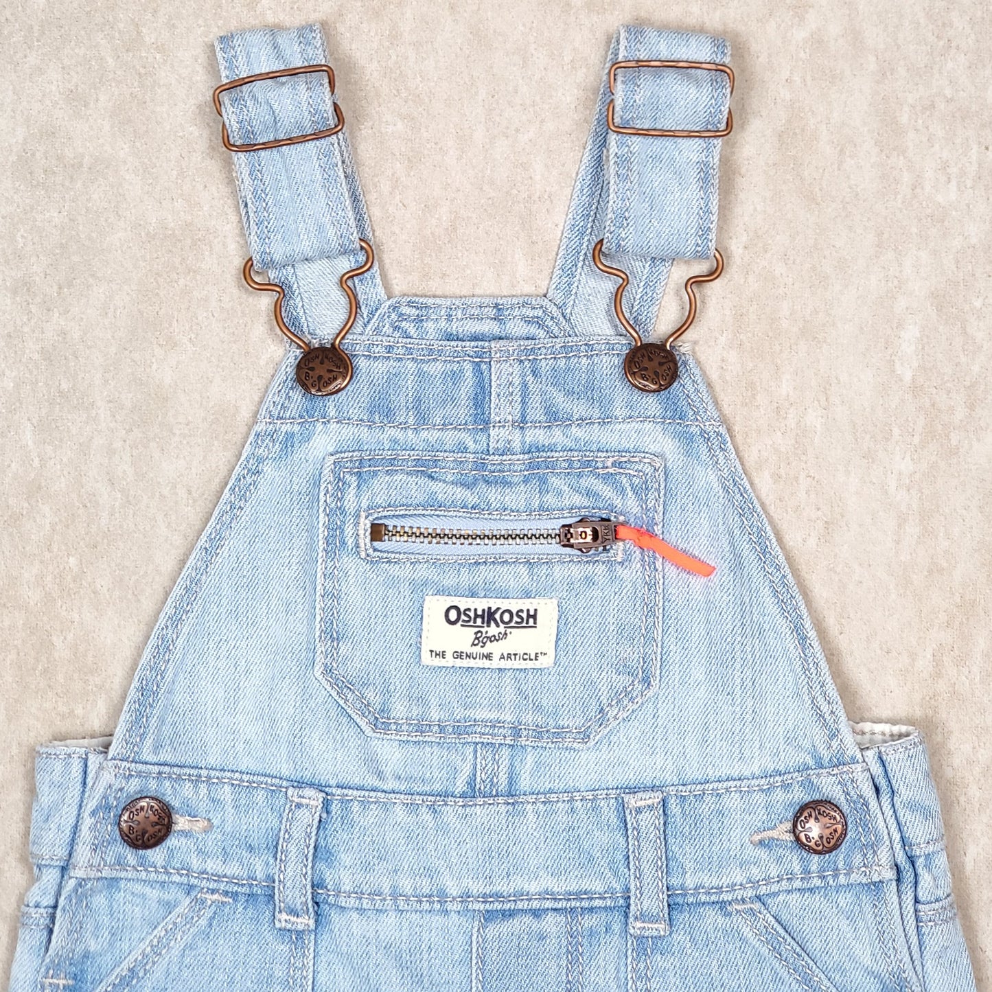 Oshkosh Girls Light Wash Denim Overall Shorts 9M Used View 2