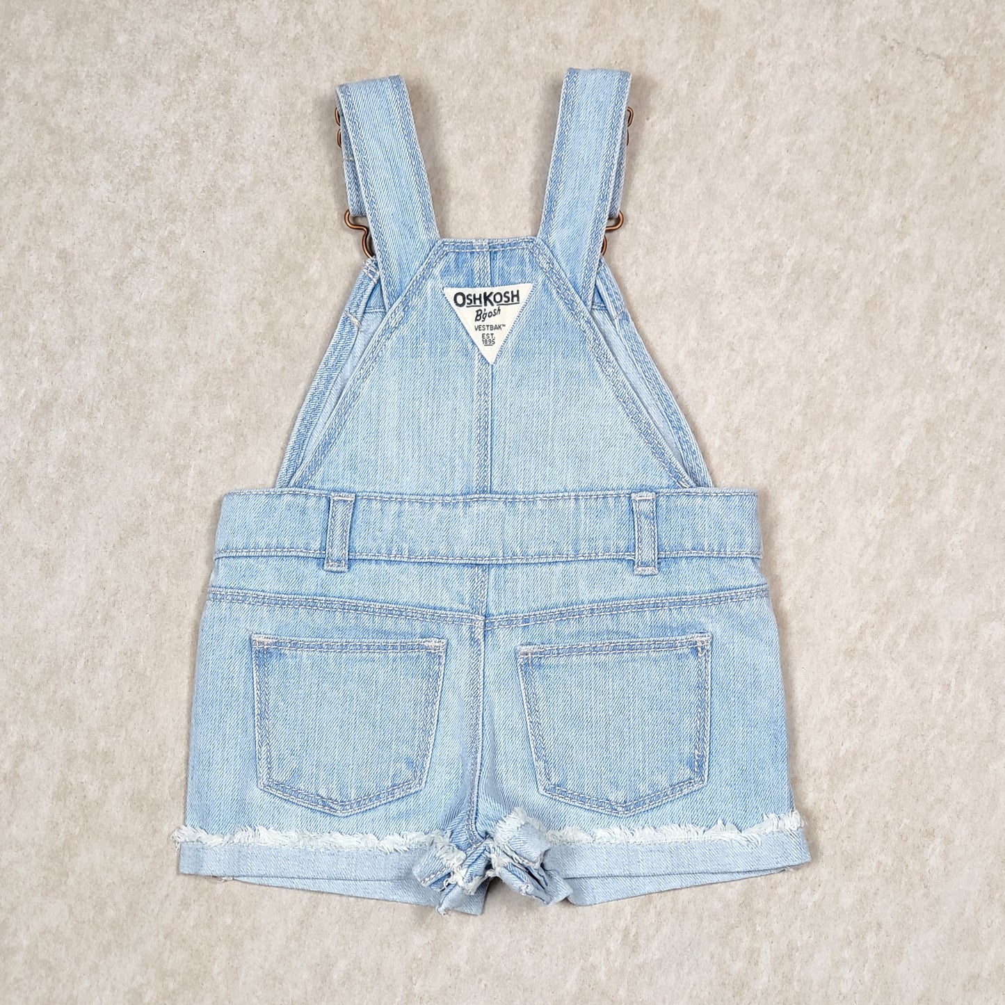 Oshkosh Girls Light Wash Denim Overall Shorts 9M Used View 3