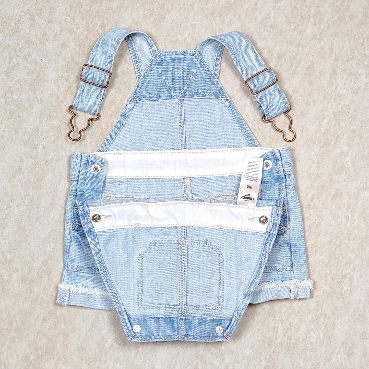 Oshkosh Girls Light Wash Denim Overall Shorts 9M Used View 5