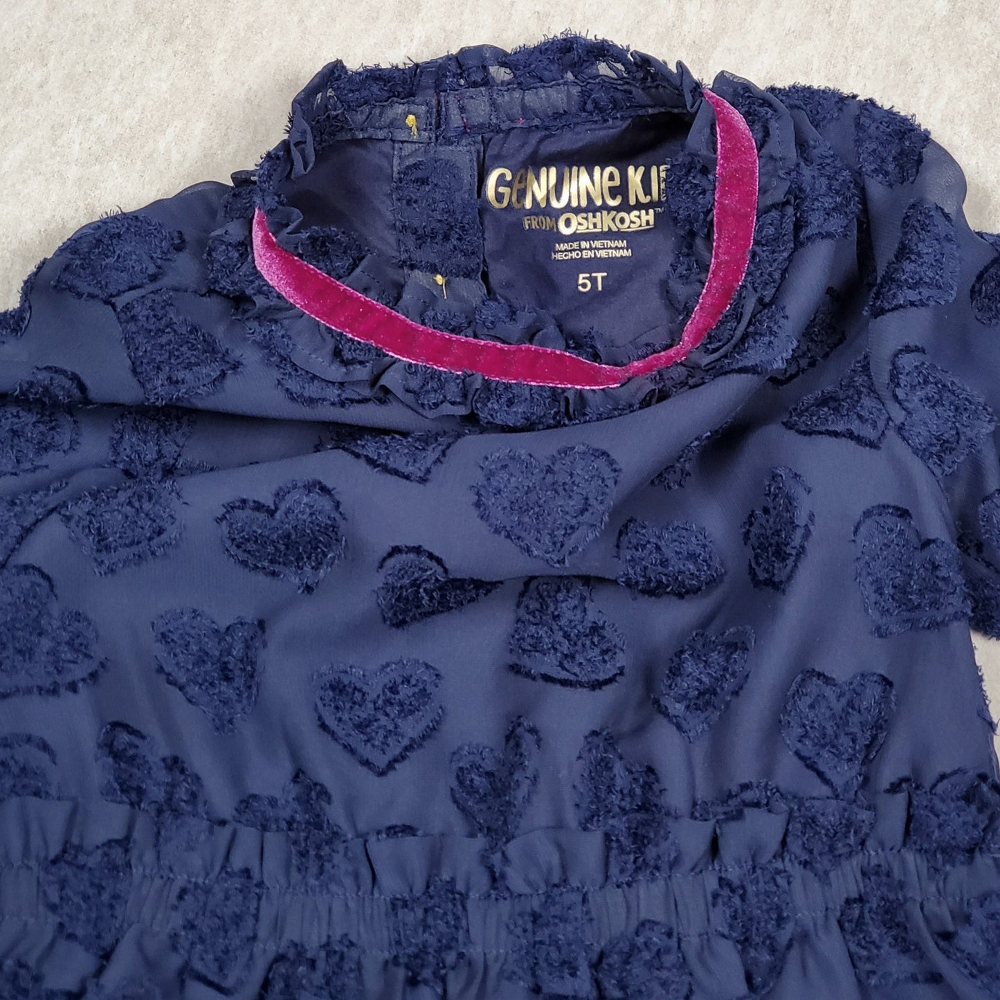 Genuine Kids Oshosh Girls Navy Blue Tiered Heart Dress 5T Used View 4