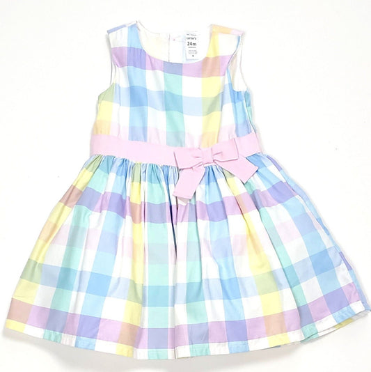 Carters Pastel Plaid Girls Dress 24M NWT View 1