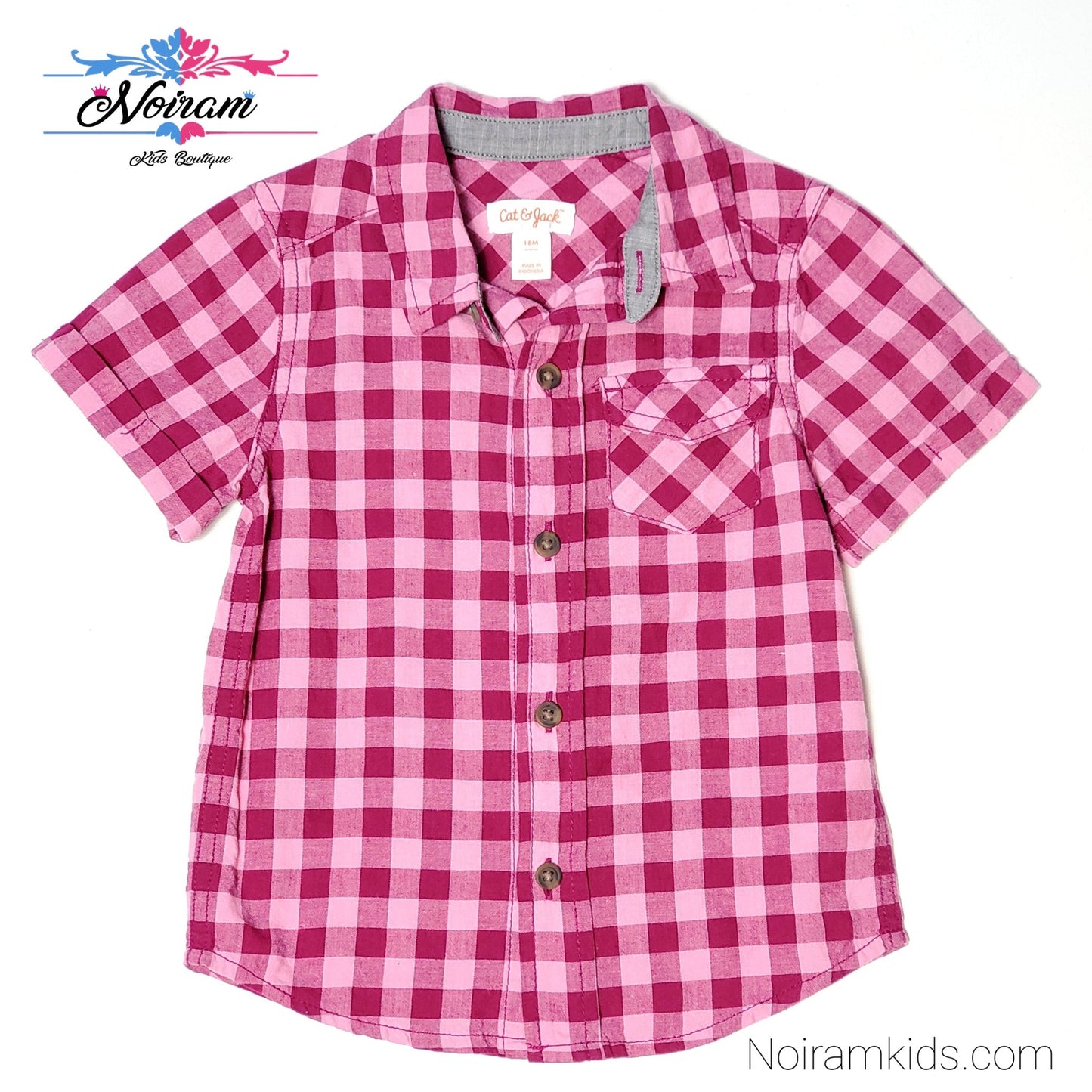 Cat Jack Pink Check Plaid Girls Shirt 18M Used View 1