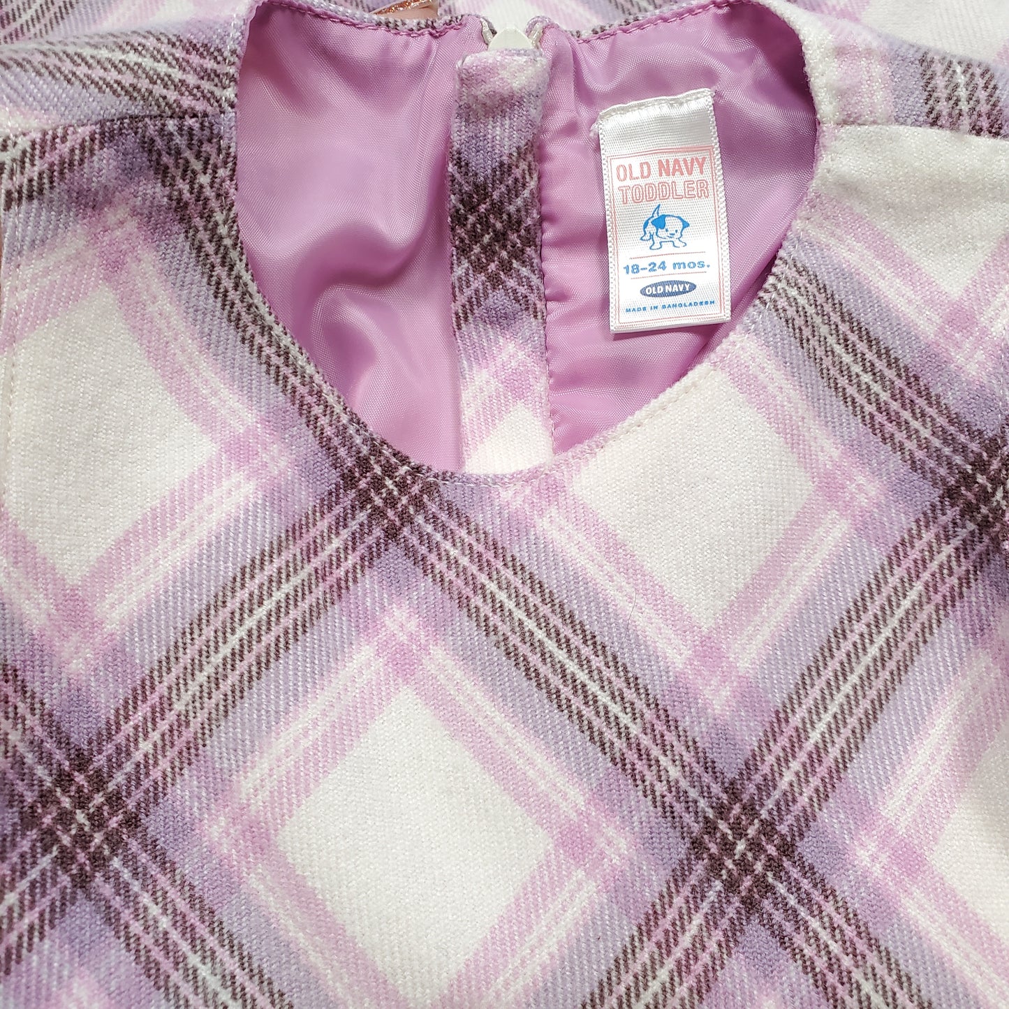 Old Navy Purple White Plaid Girls Dress 18M Used View 4