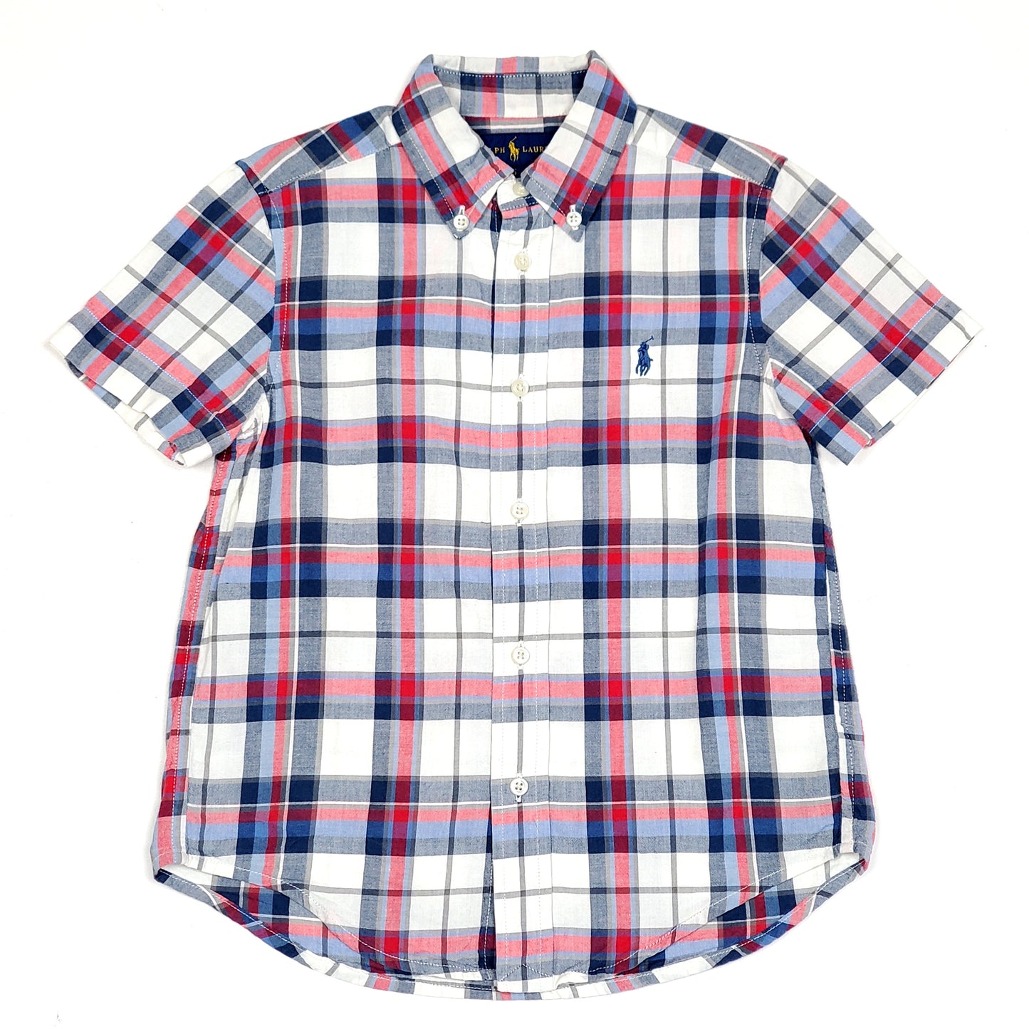 Ralph Lauren Boys Blue White Plaid Shirt Size 5 Used View 1