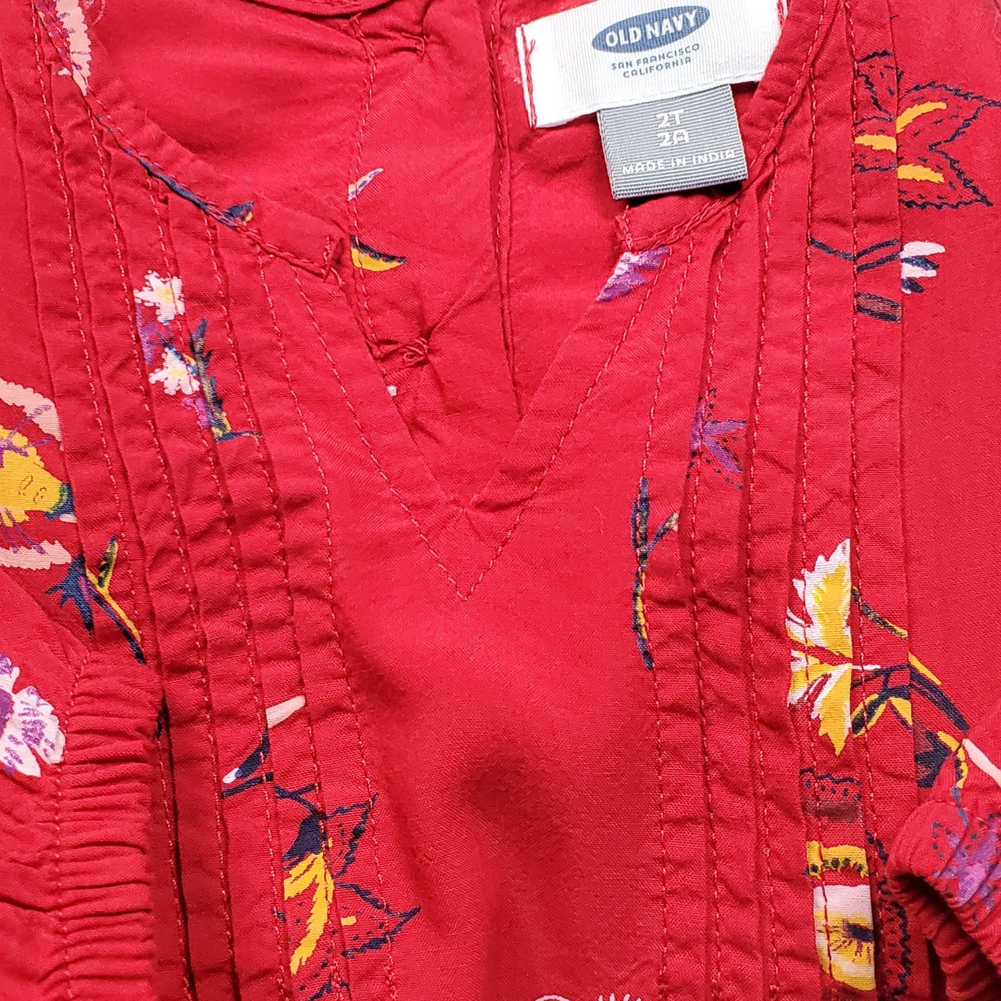 Old Navy Red Floral Print Girls Dress 2T Used View 3