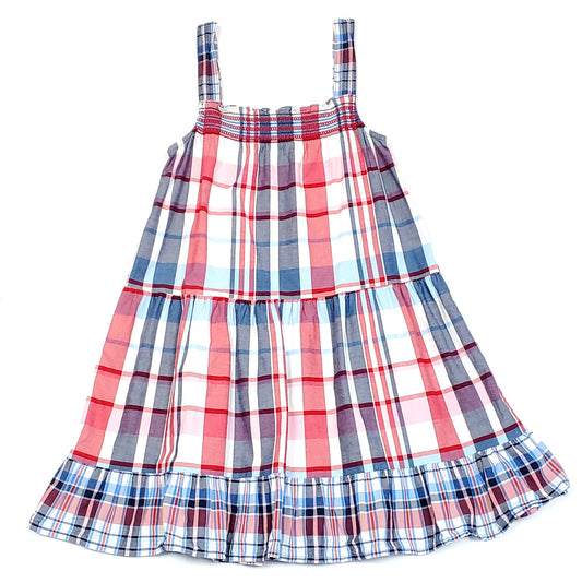 Oshkosh Girls Red Multi Plaid Tiered Dress Size 6X Used View 1