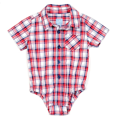 Baby Gap Boys Red White Plaid Bodysuit 3M Used, front