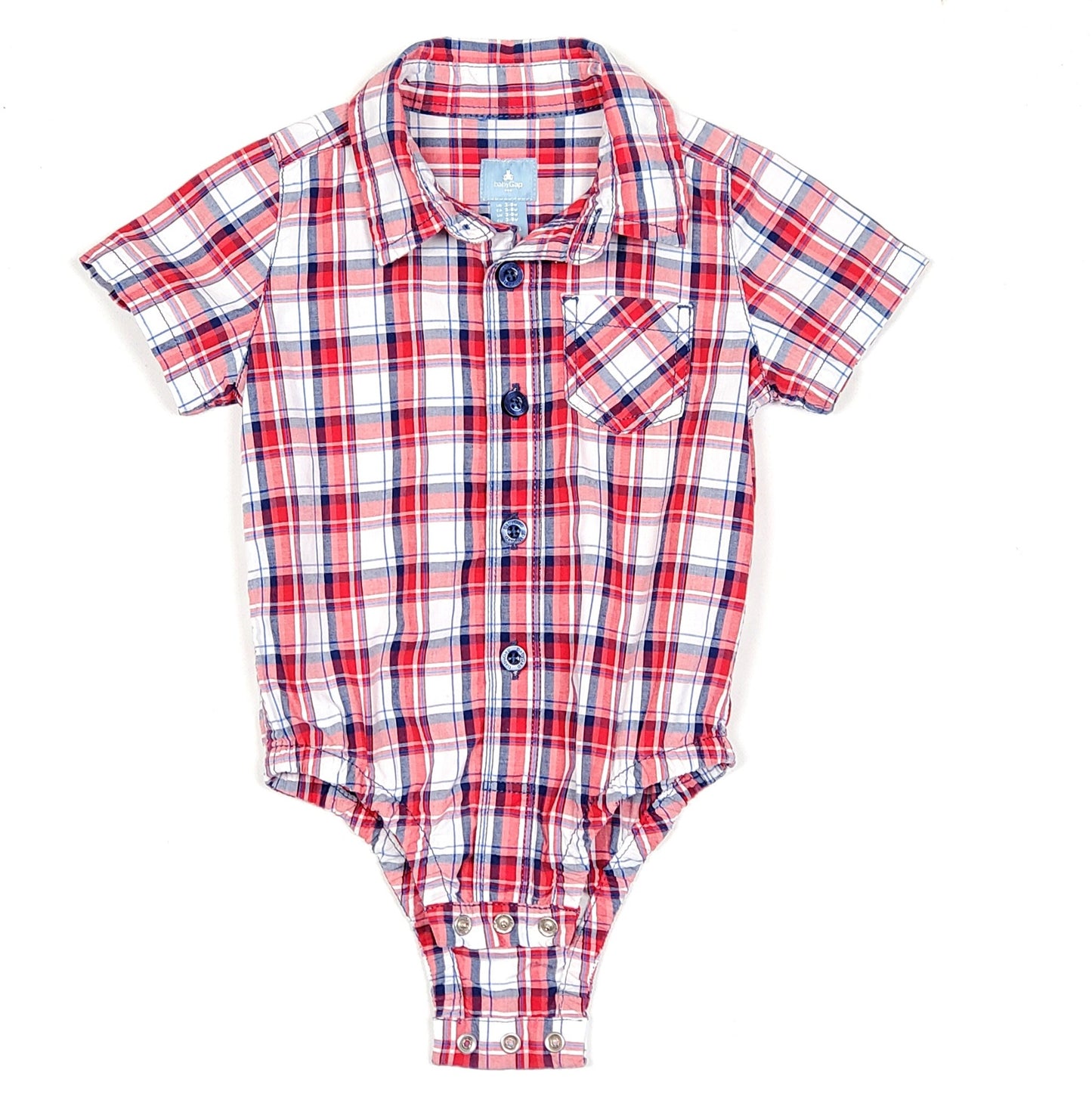 Baby Gap Boys Red White Plaid Bodysuit 3M Used, leg closures