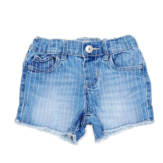 Oshkosh Girls Striped Frayed Denim Shorts 3T Used View 1