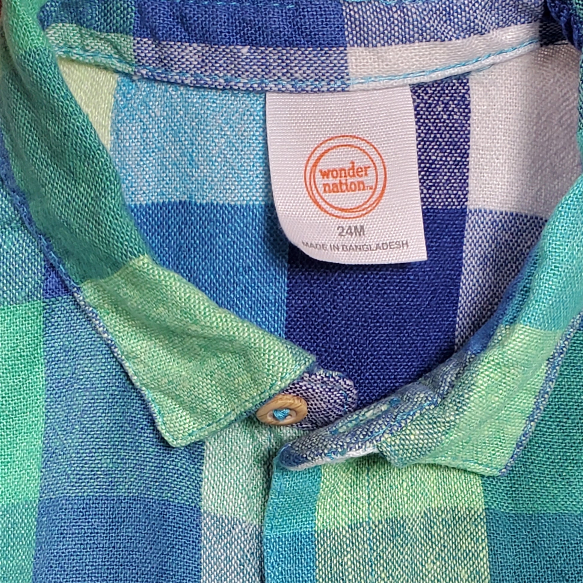 Wonder Nation Boys Plaid Cuff Shirt Blue Green Used View 3