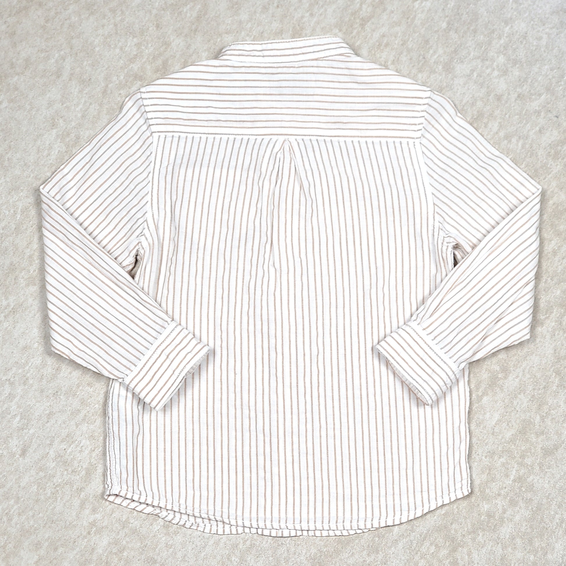 Used Zara Boys White Tan Striped Dress Shirt Size 4 View 2