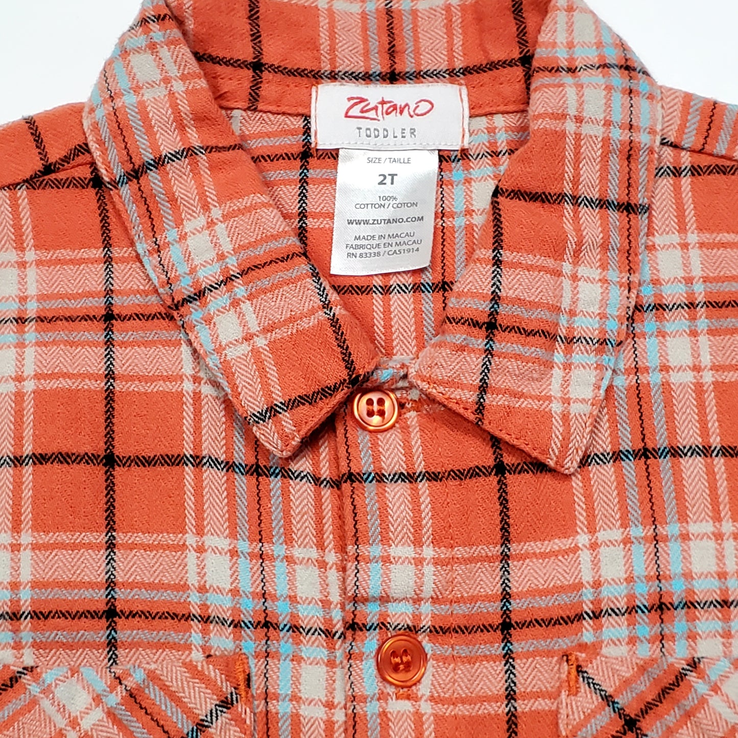 Zutano Orange Grey Boys Flannel Shirt 2T Used View 3