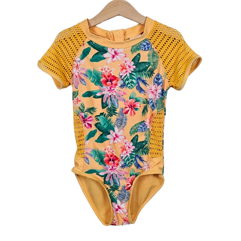 Art Class One Piece Tropical Floral Swimsuit Size 7/8 Yellow View 1