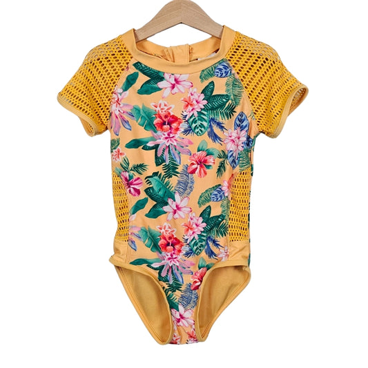 Art Class One Piece Tropical Floral Swimsuit Size 7/8 Yellow View 1