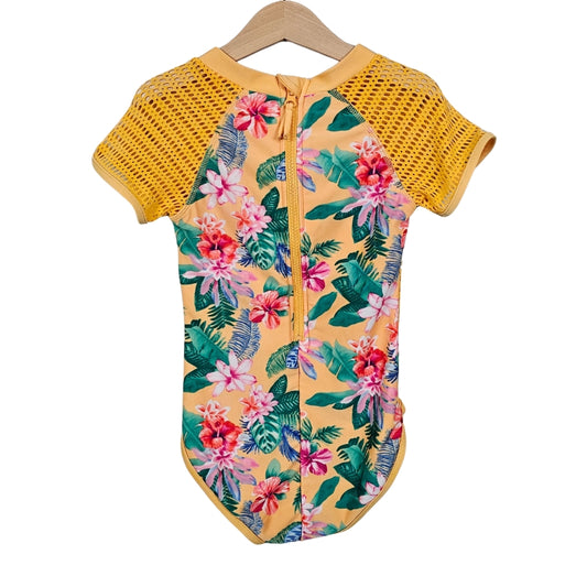 Art Class One Piece Tropical Floral Swimsuit Size 7/8 Yellow View 2