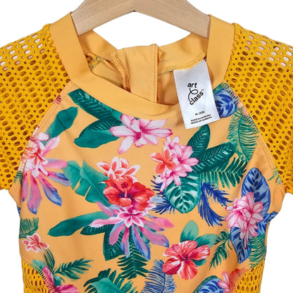 Art Class One Piece Tropical Floral Swimsuit Size 7/8 Yellow View 3