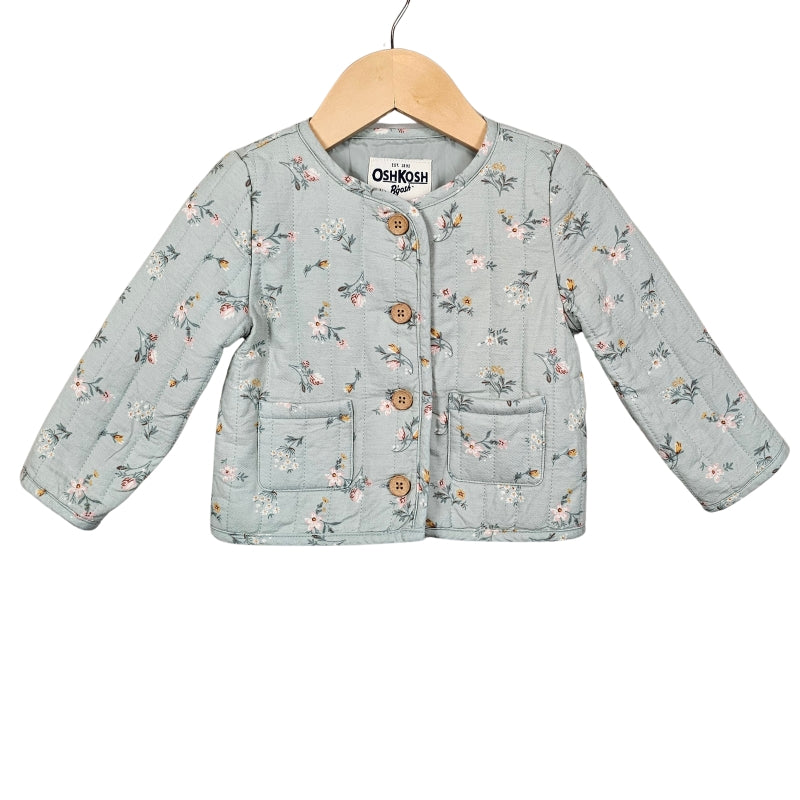 Oshkosh Baby Girl Quilted Floral Jacket 18M Green front