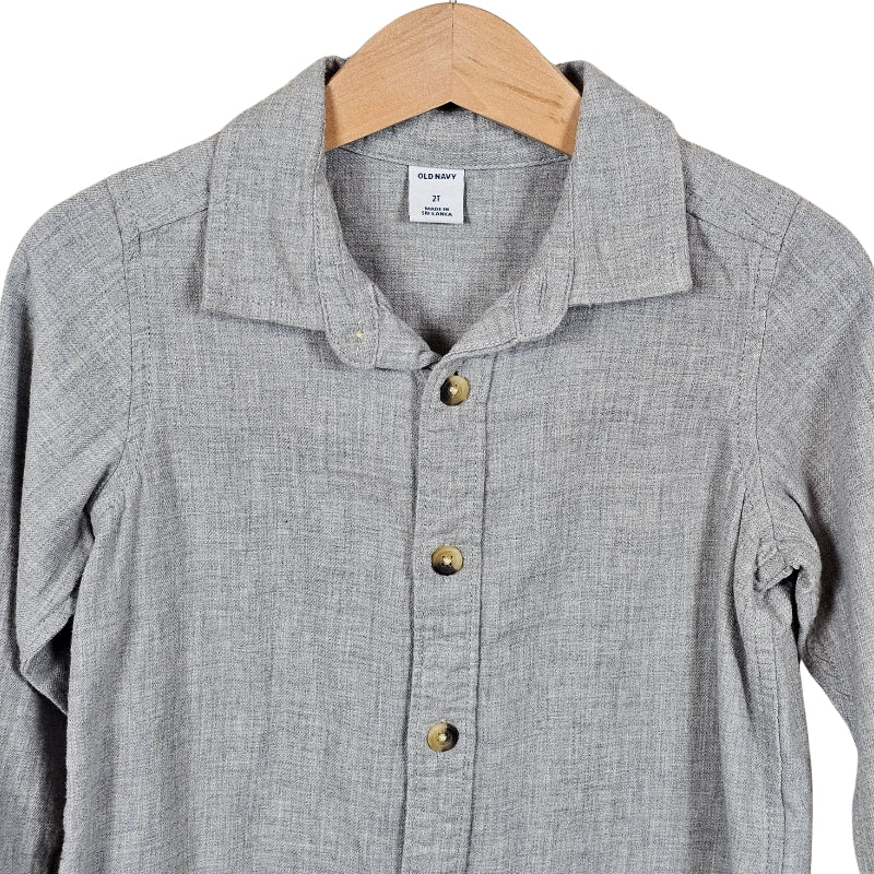 Old Navy Boys Long Sleeve Button Down Shirt Grey 2T View 3