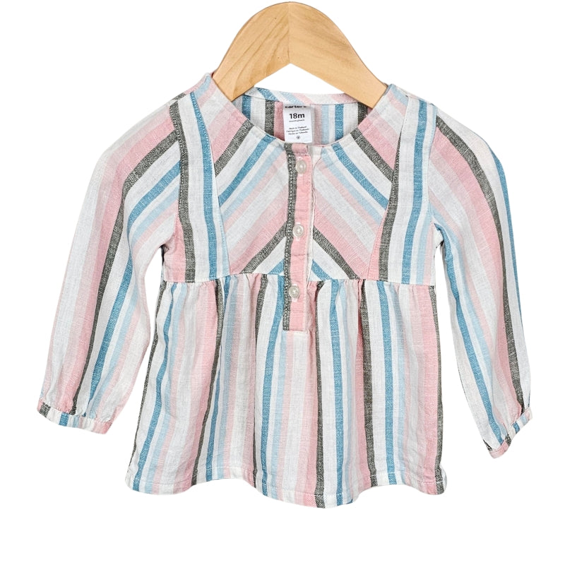 Carters Girls Striped Linen Top Pink/Blue 18M Front