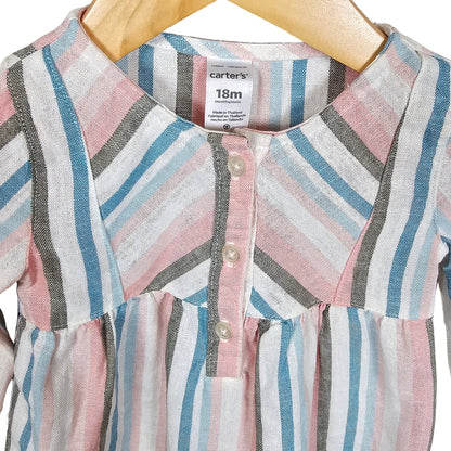 Carters Girls Striped Linen Top Pink/Blue 18M tag