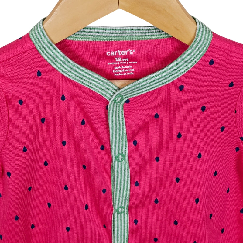 Carters Girls Watermelon Romper 18M Pink NWT close up