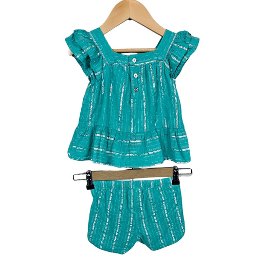 Cat & Jack Toddler Girls Striped Shorts Set Green Silver 2T View 2