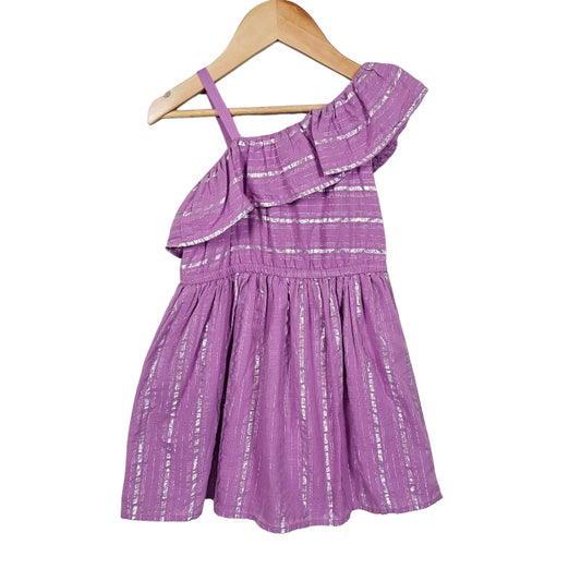 Cat & Jack Girls Striped Dress Purple Silver 5T View 1