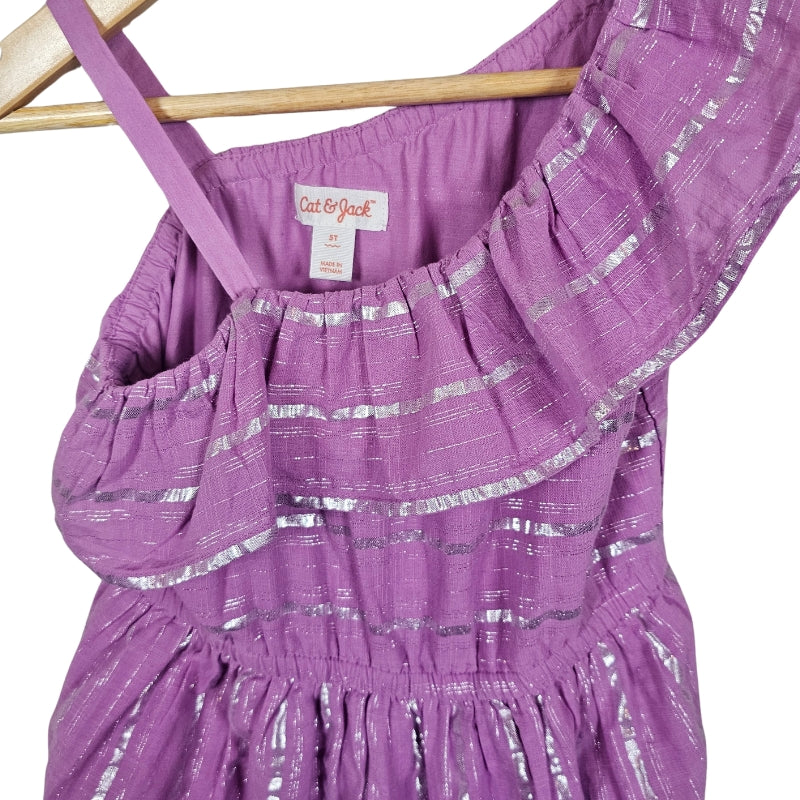 Cat & Jack Girls Striped Dress Purple Silver 5T View 3