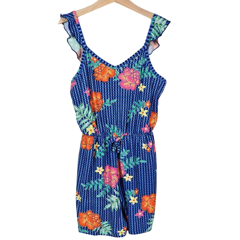 Full Circle Trends Girls Floral Romper Size 7/8 Blue front