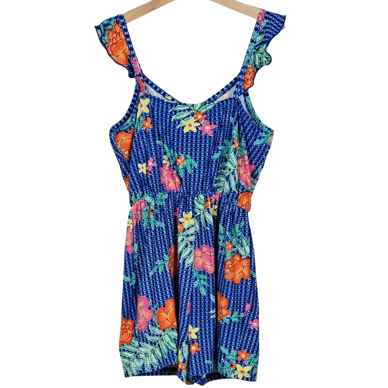 Full Circle Trends Girls Floral Romper Size 7/8 Blue back