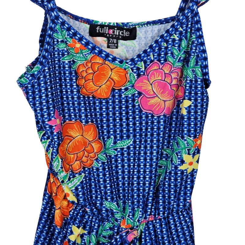 Full Circle Trends Girls Floral Romper Size 7/8 Blue tag