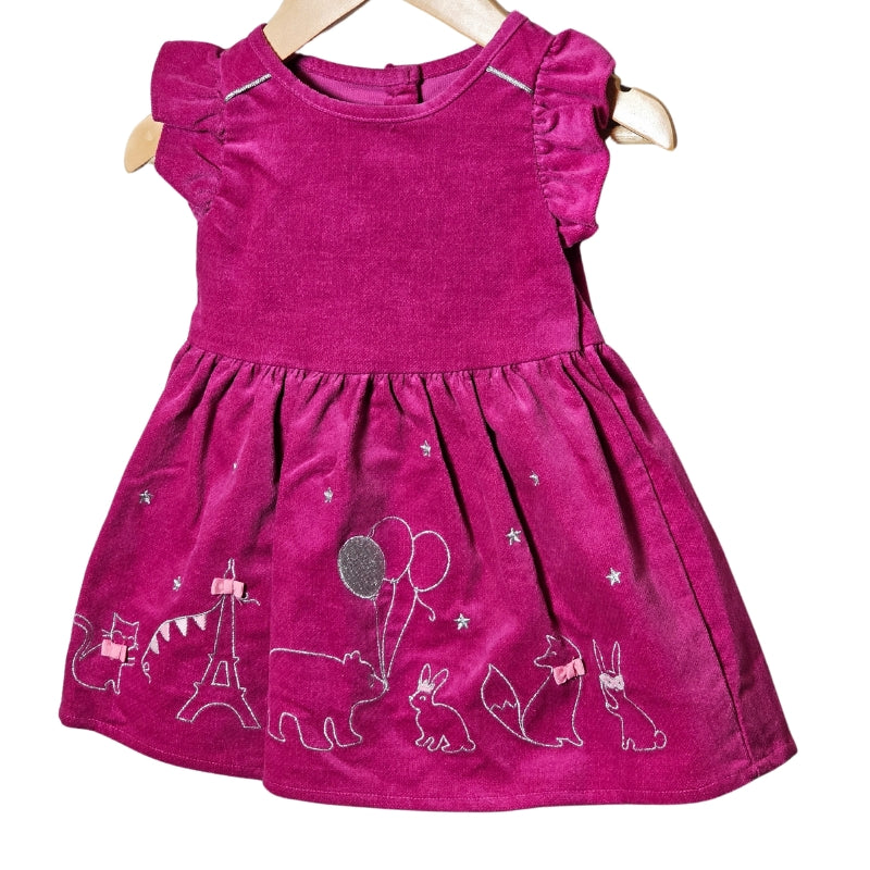 NEW Gymboree Velvet Animal Print Dress Pink 6-12M hem detail