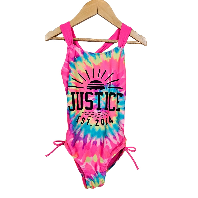 Justice Girls Tie Dye One Piece Swimsuit Size 7 Pink front