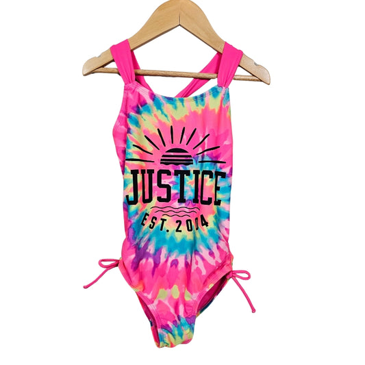 Justice Girls Tie Dye One Piece Swimsuit Size 7 Pink front