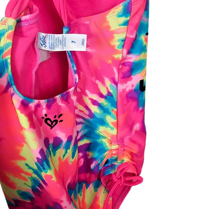 Justice Girls Tie Dye One Piece Swimsuit Size 7 Pink tag