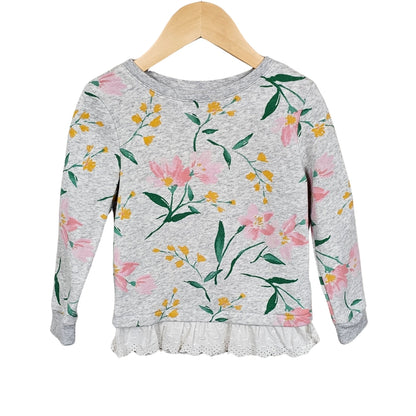 Old Navy Girls Floral Sweatshirt 4T Grey Front