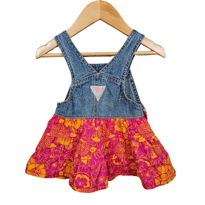 Oshkosh Girls Tiered Floral Jean Overall Dress 12M Pink back