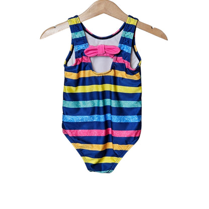 Trolls Girls Poppy Swimsuit 2T Rainbow Stripe back