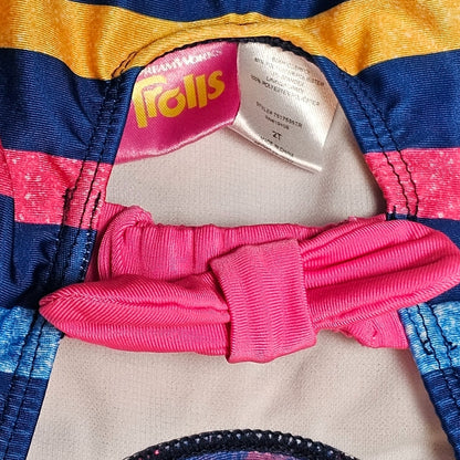 Trolls Girls Poppy Swimsuit 2T Rainbow Stripe close up