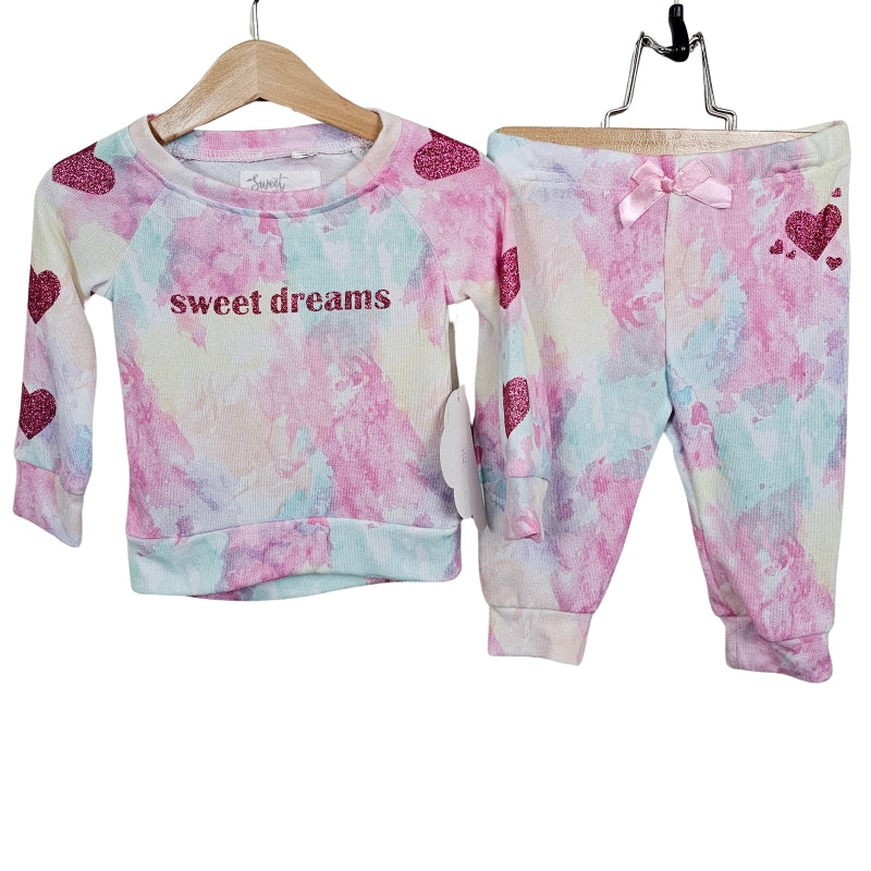 Young Hearts Girls Pajama Set 12M Pink Tie Dye NWT front