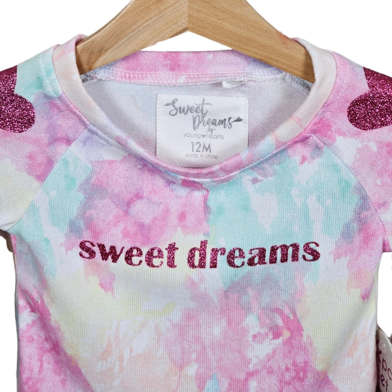 Young Hearts Girls Pajama Set 12M Pink Tie Dye NWT top detail