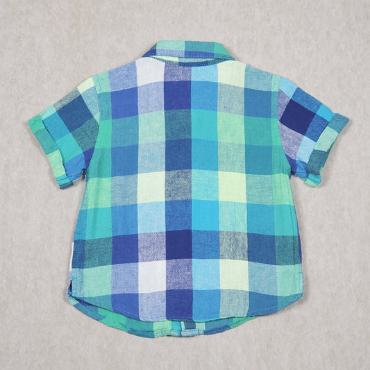 Wonder Nation Boys Plaid Cuff Shirt Blue Green Used View 2