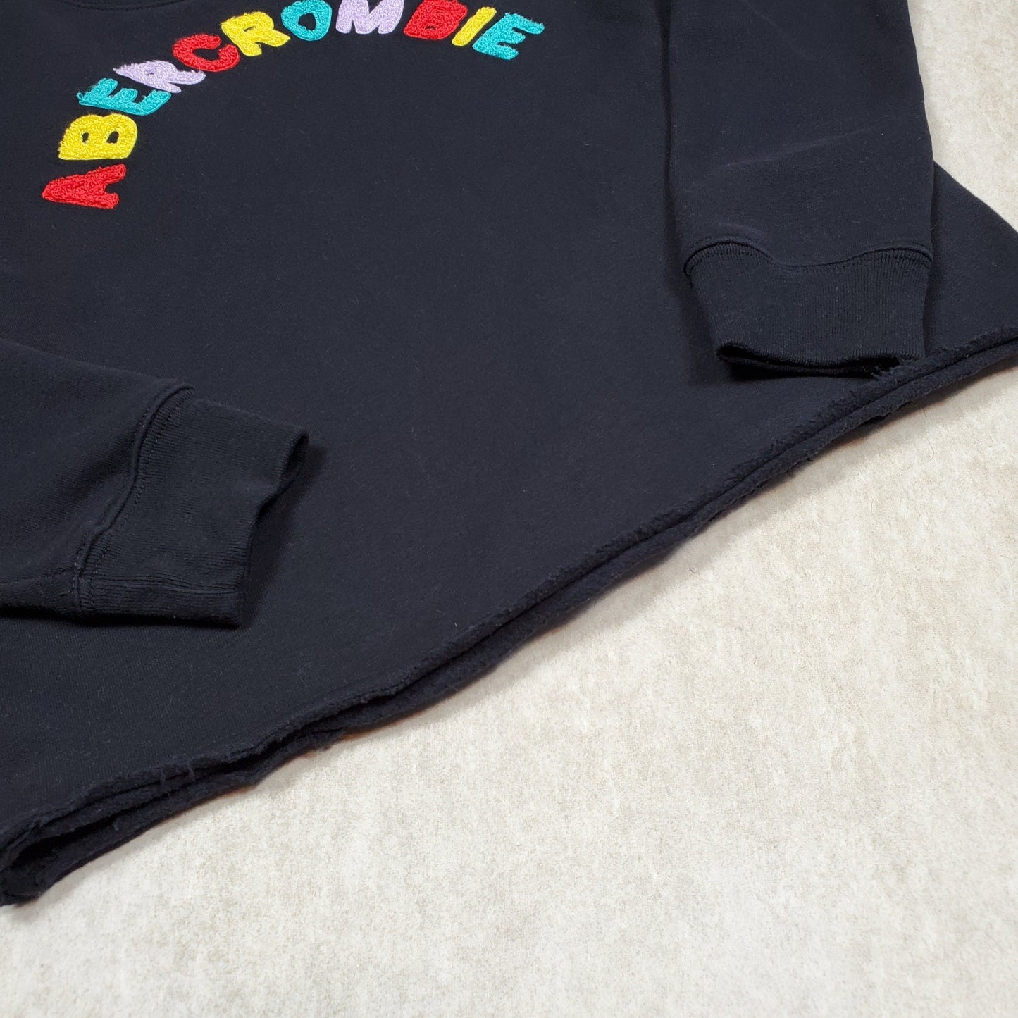 Abercrombie Kids Black Logo Sweatshirt Size 13 Used, raw hem