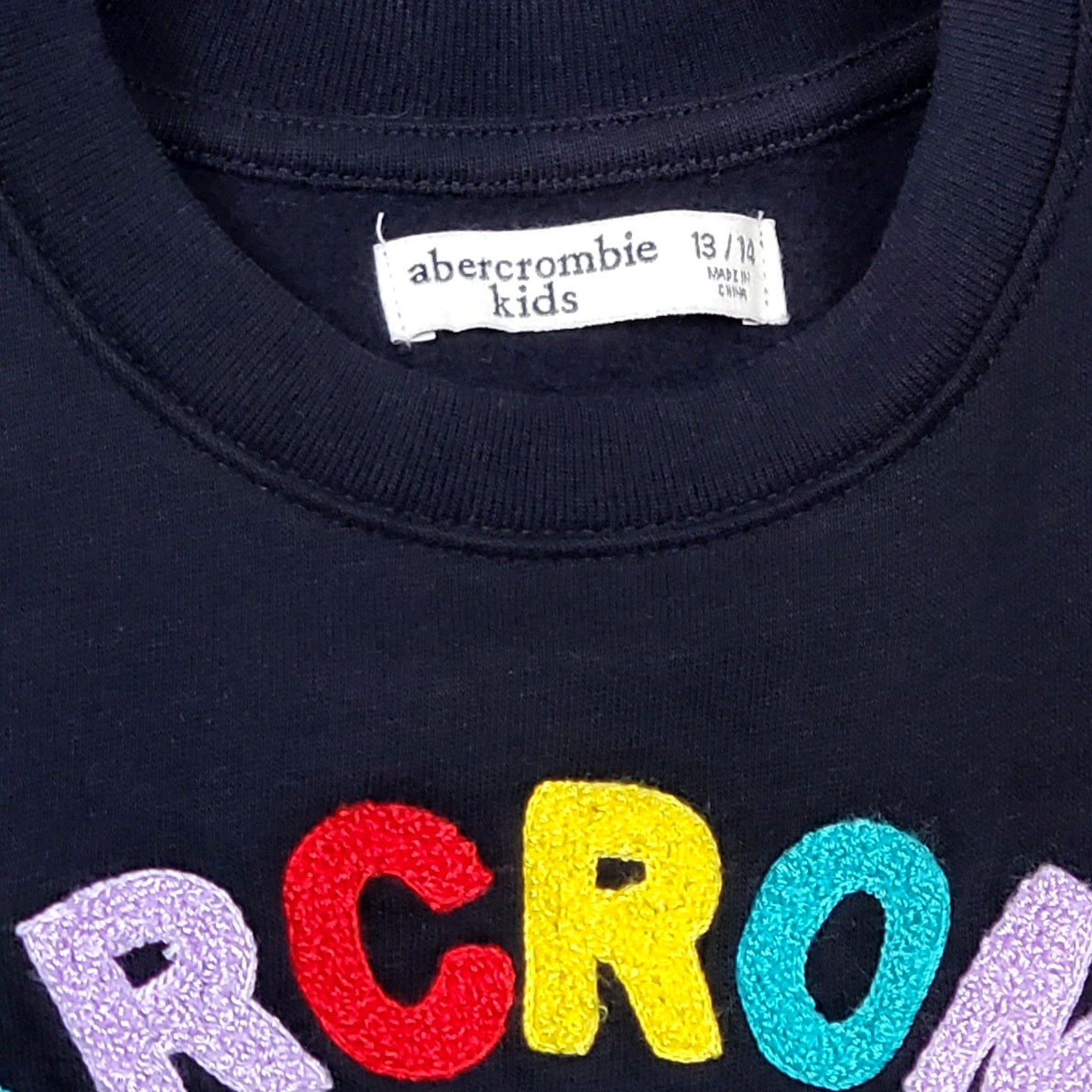 Abercrombie Kids Black Logo Sweatshirt Size 13 Used, close-up