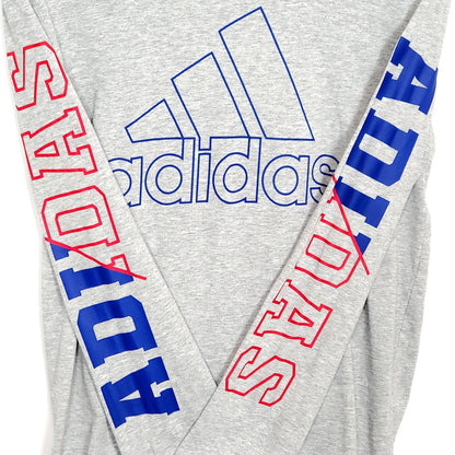 Adidas Boys Grey Logo Hooded Shirt Size 14 Used, sleeve details