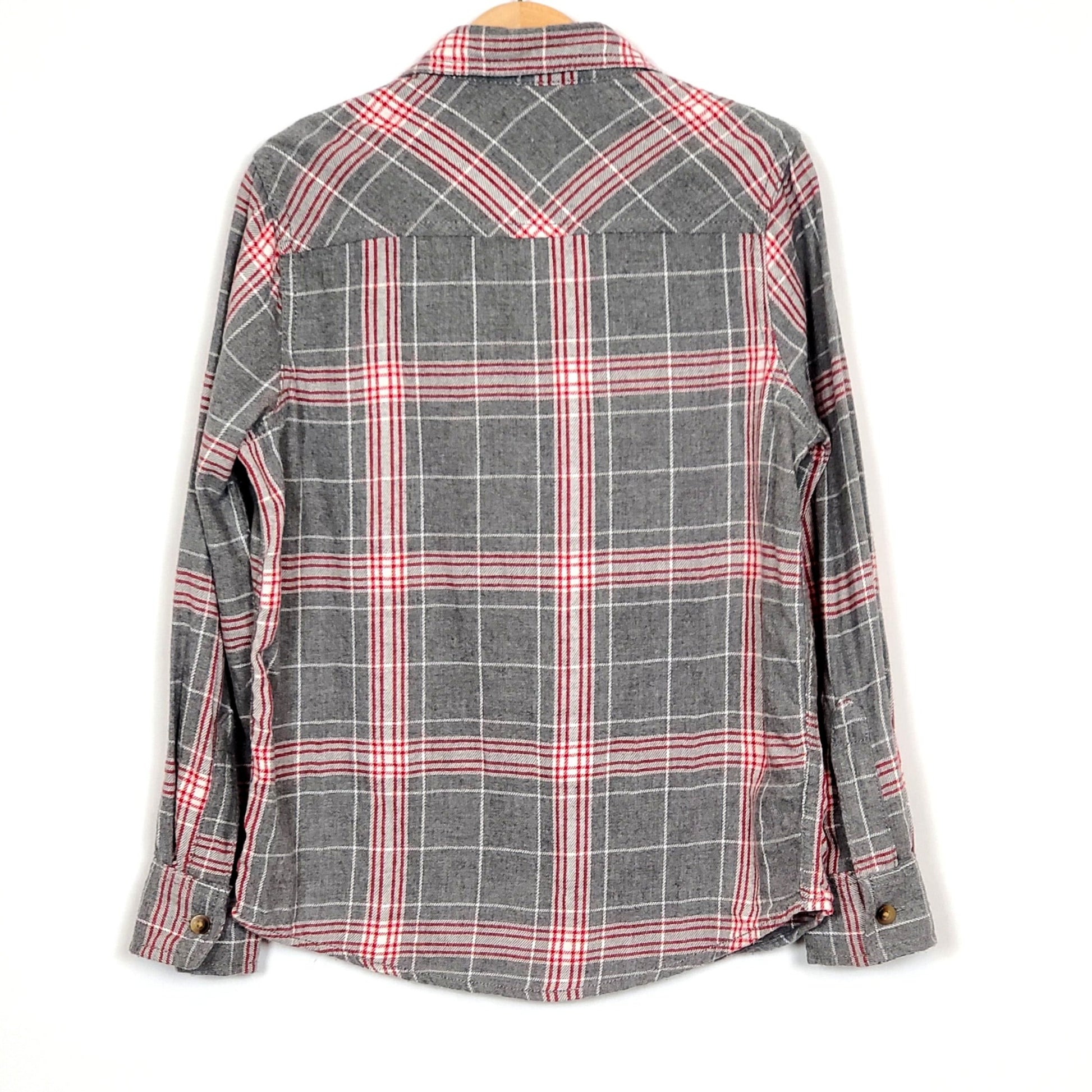 Arizona Boys Grey Red Flannel Plaid Shirt Size 6 Used, back