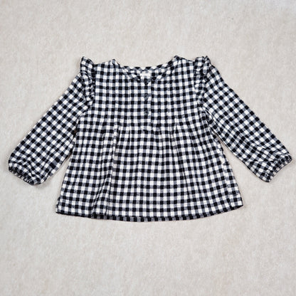 Baby Gap Girls Black White Plaid Flannel Top Size 6M Used, front